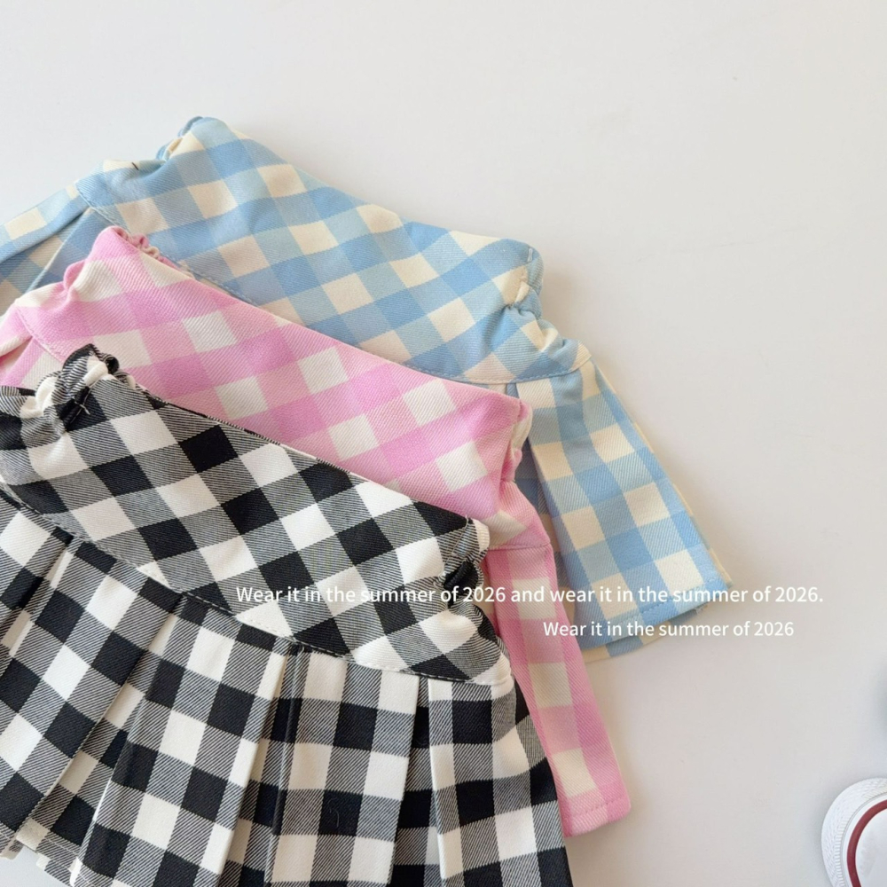 女中大童夏季格紋可愛小裙子-細節圖2