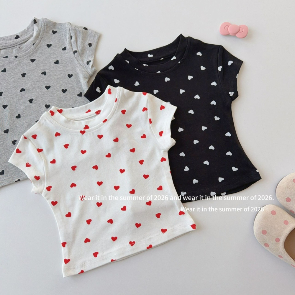 女中大童夏季心型印花短袖上衣-細節圖2