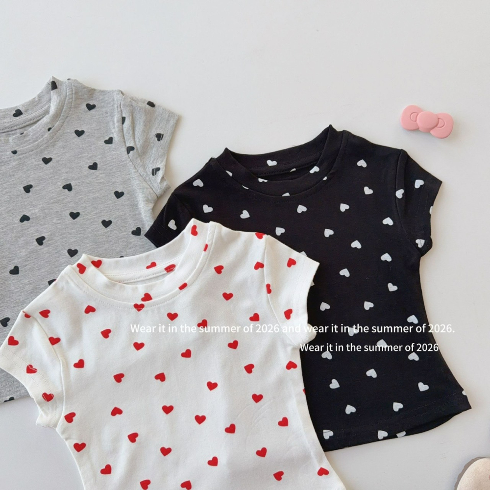 女中大童夏季心型印花短袖上衣-細節圖3