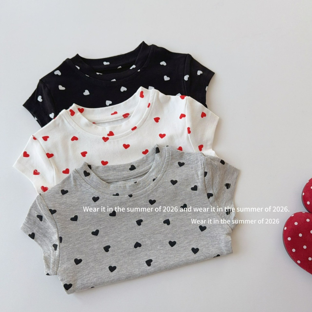 女中大童夏季心型印花短袖上衣-細節圖4