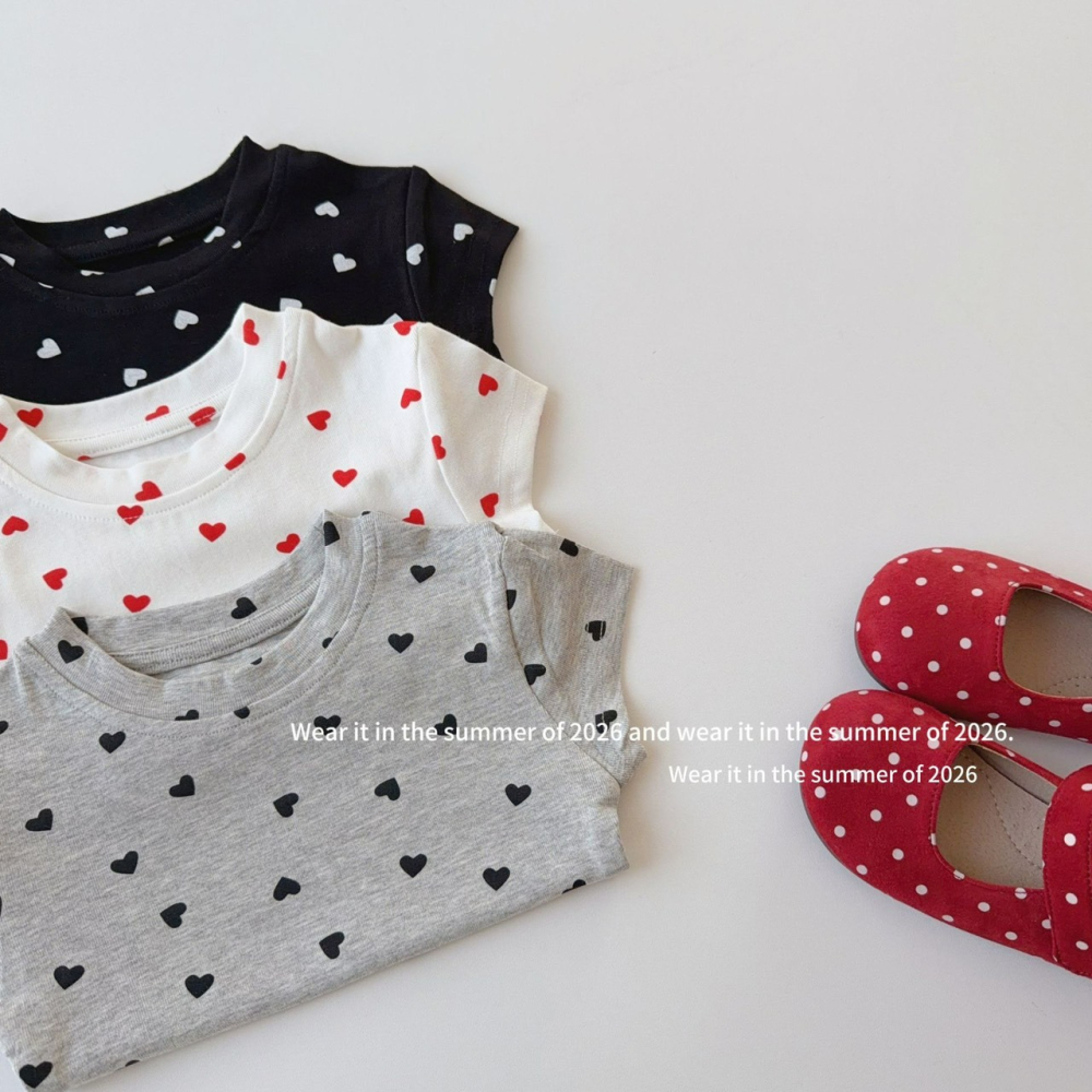 女中大童夏季心型印花短袖上衣-細節圖5