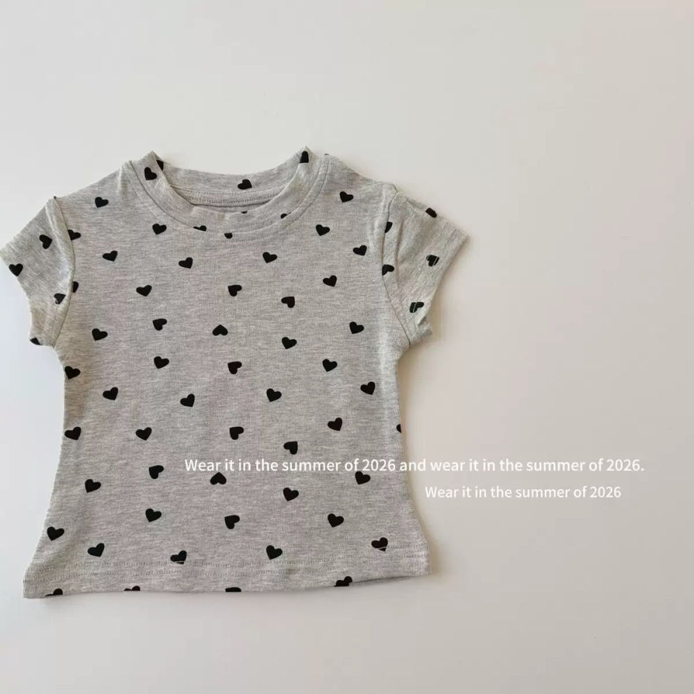 女中大童夏季心型印花短袖上衣-細節圖7