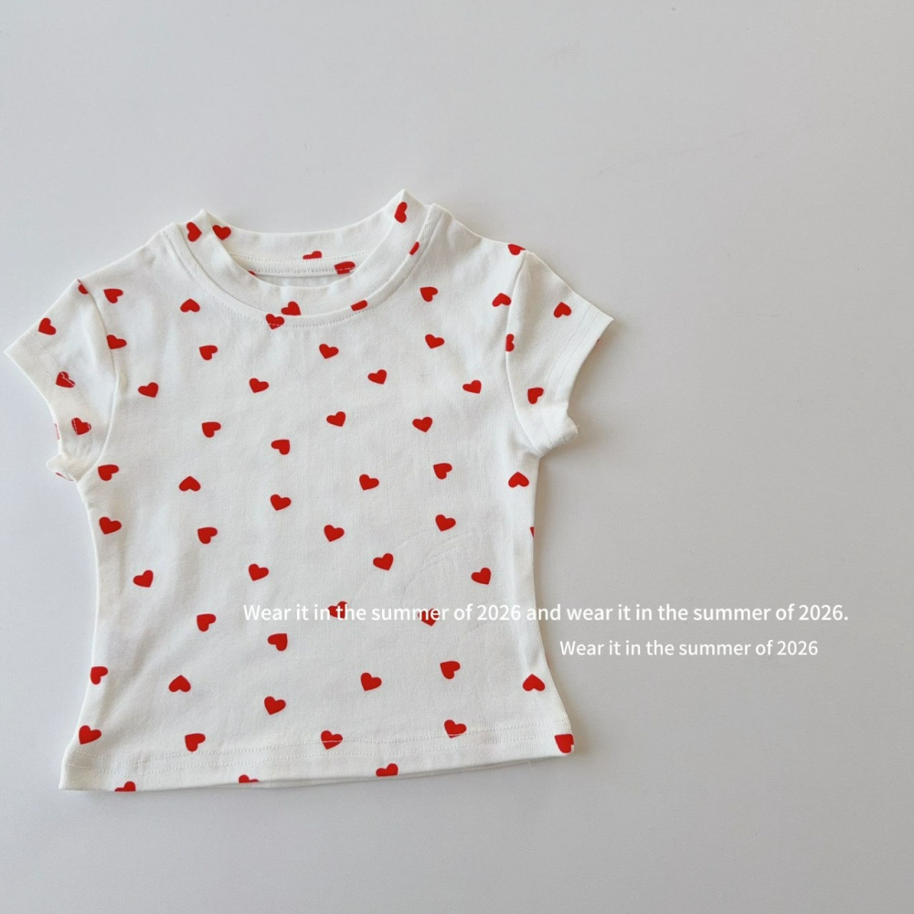 女中大童夏季心型印花短袖上衣-細節圖8