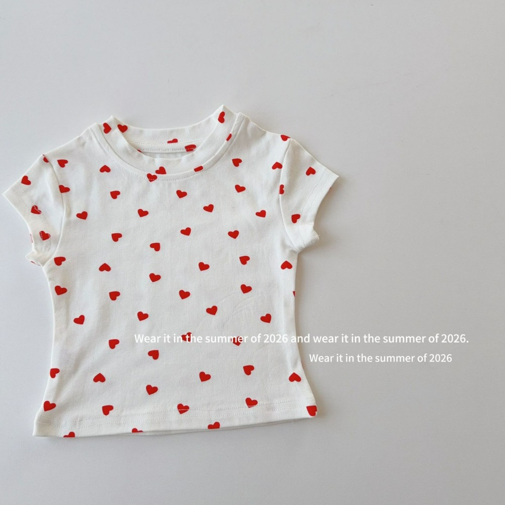 女中大童夏季心型印花短袖上衣-規格圖9