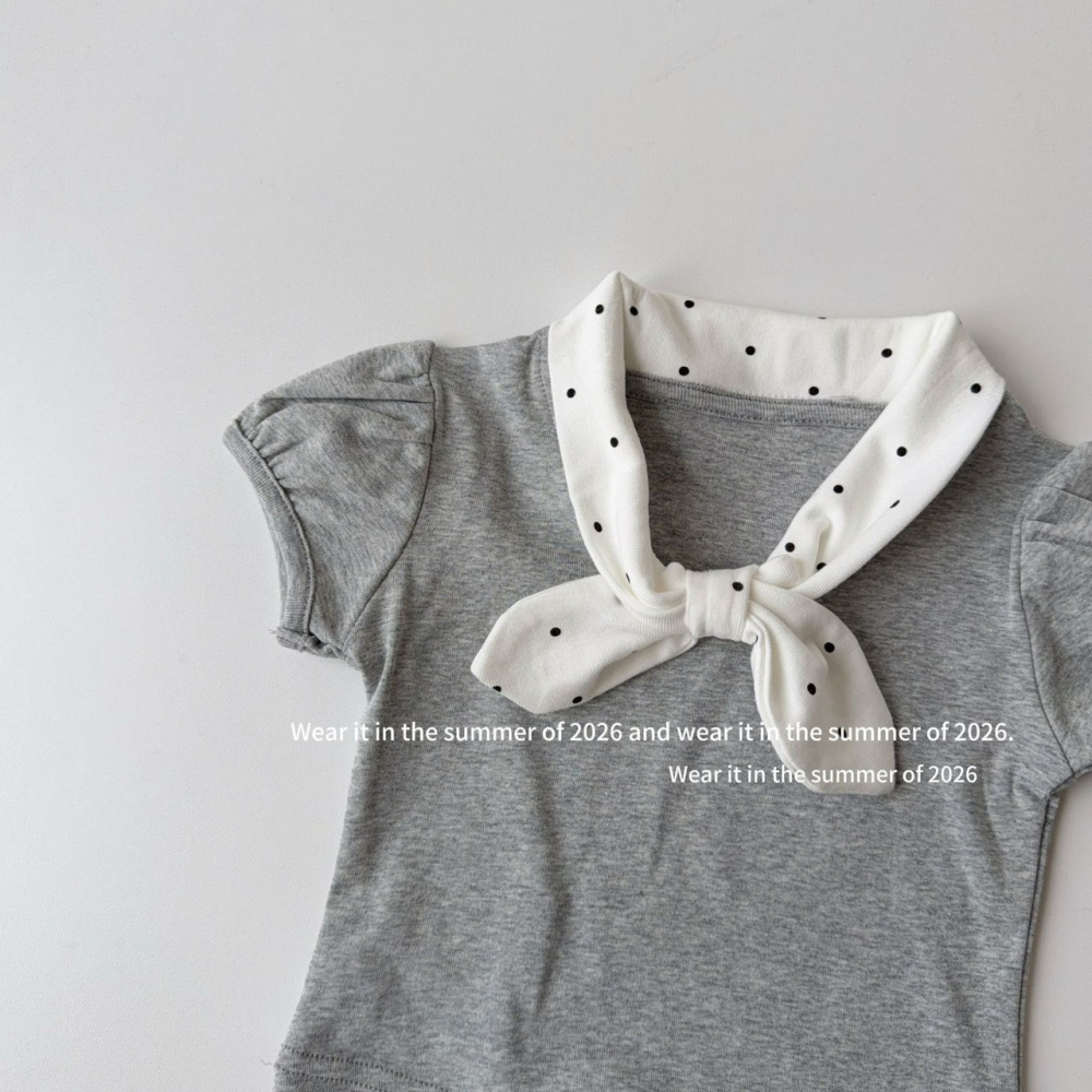 女中大童夏季波點領結裝飾短袖上衣-細節圖3