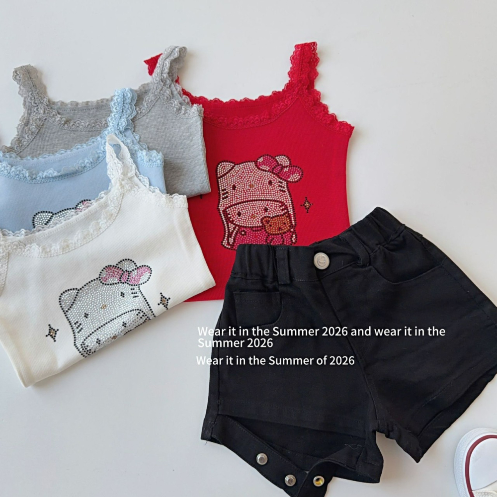 女中大童夏季卡通KT蕾絲邊背心-細節圖5