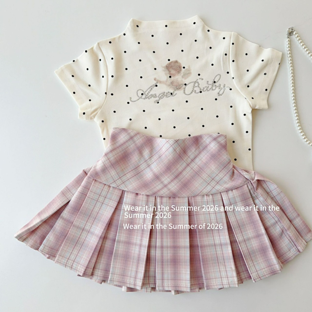 女中大童夏季辣妹格子半身裙裙褲-細節圖2