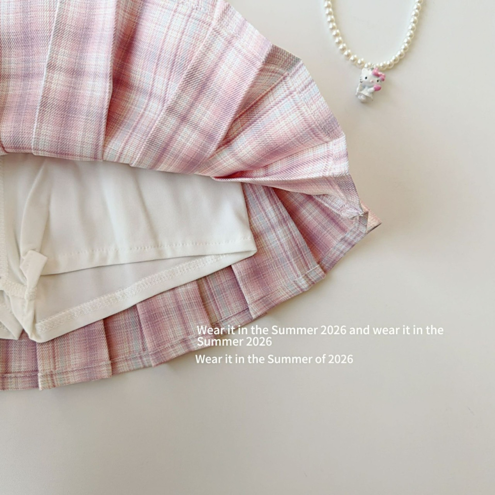 女中大童夏季辣妹格子半身裙裙褲-細節圖5