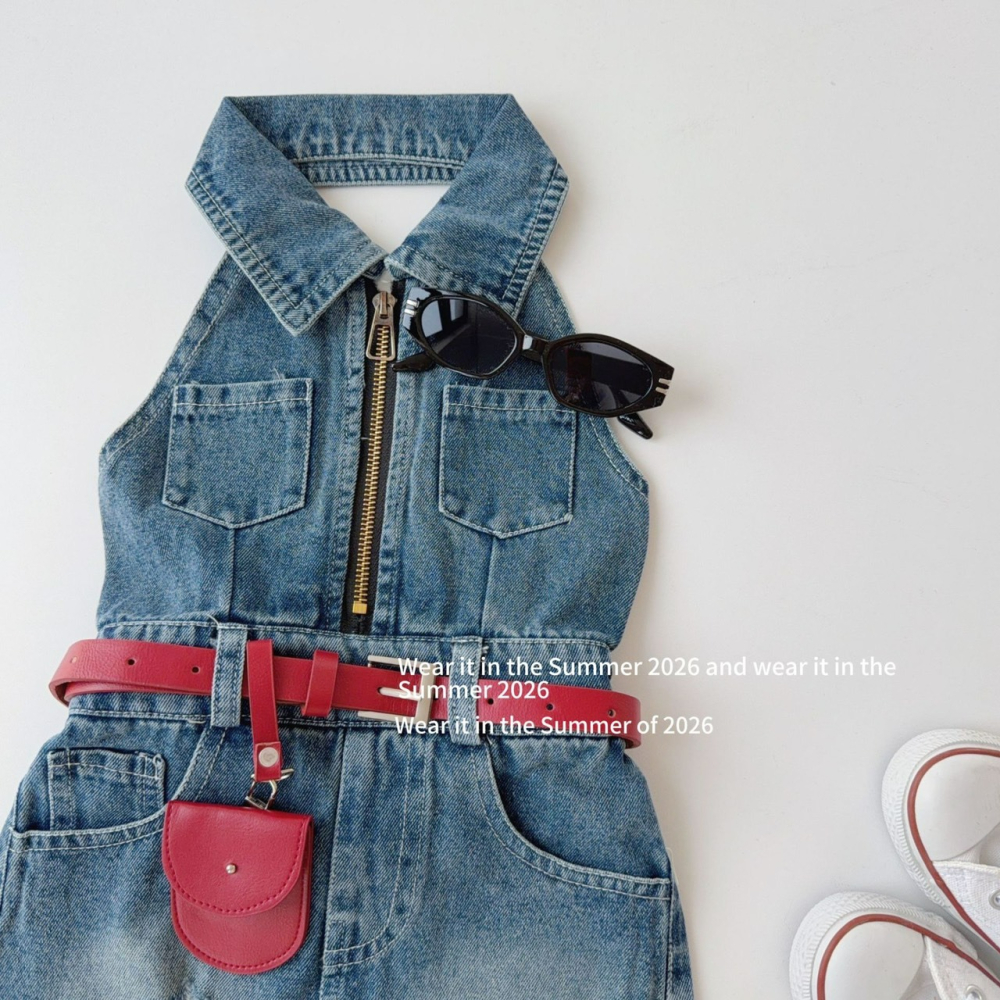 女中大童復古露背掛脖連衣裙(送包包皮帶)-細節圖3