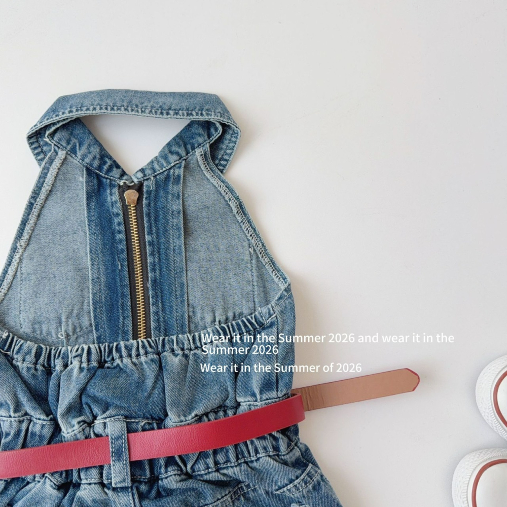 女中大童復古露背掛脖連衣裙(送包包皮帶)-細節圖5