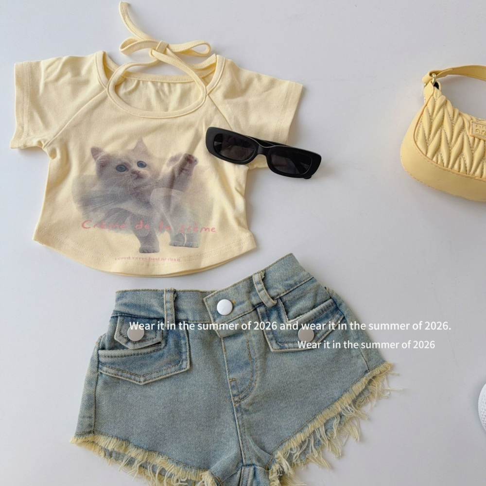 女中大童復古毛邊美式夏季辣妹低腰牛仔超短褲-細節圖4