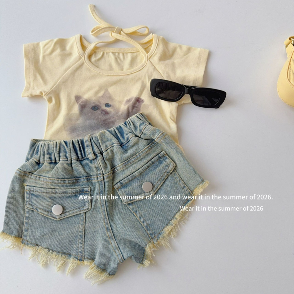 女中大童復古毛邊美式夏季辣妹低腰牛仔超短褲-細節圖5