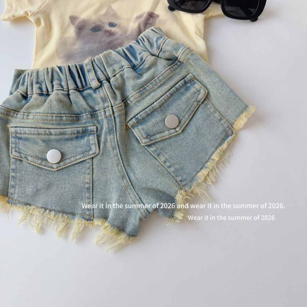 女中大童復古毛邊美式夏季辣妹低腰牛仔超短褲-細節圖6