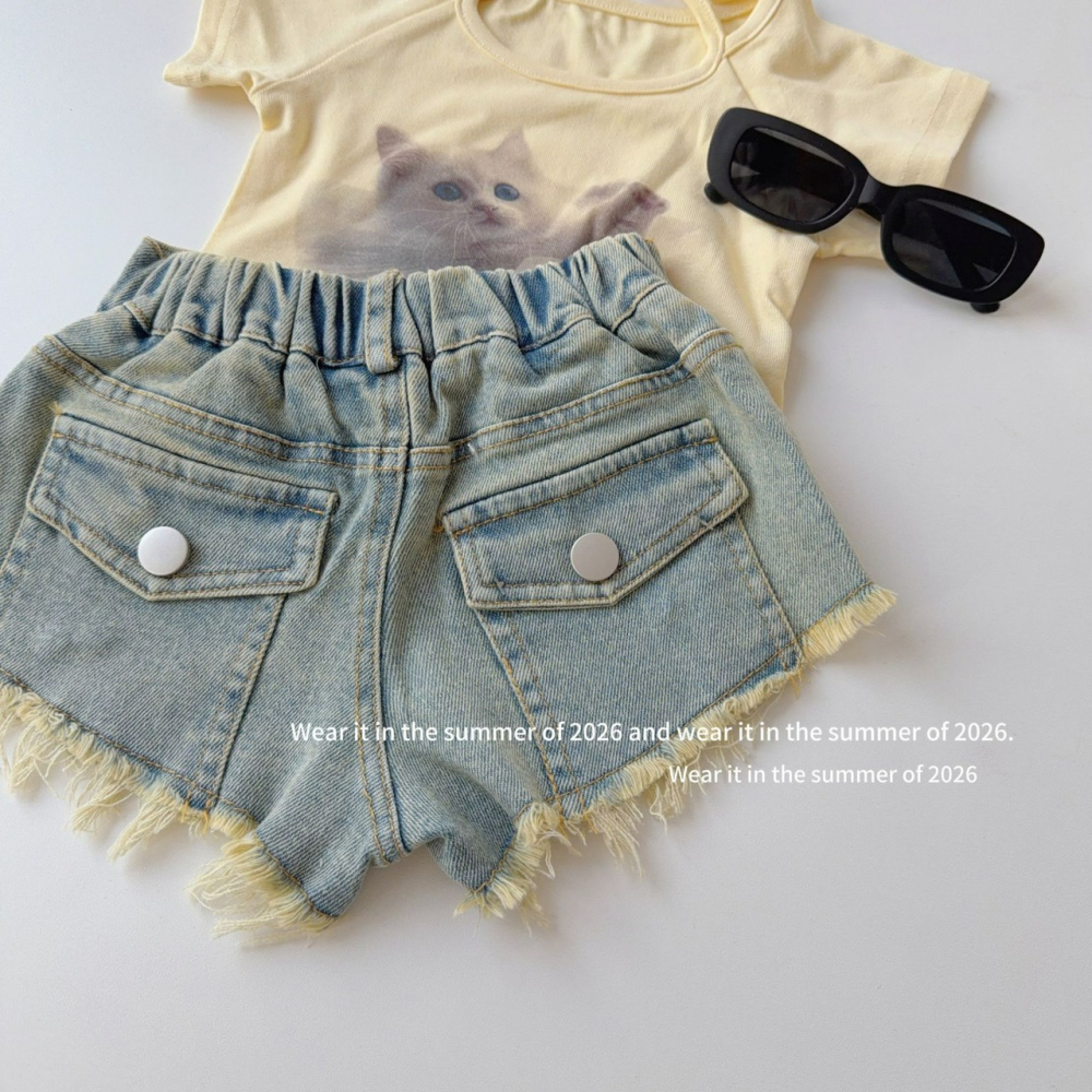 女中大童復古毛邊美式夏季辣妹低腰牛仔超短褲-細節圖7