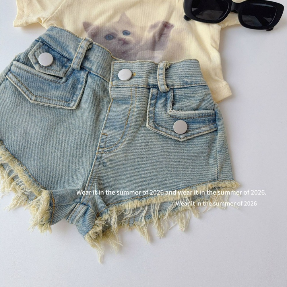 女中大童復古毛邊美式夏季辣妹低腰牛仔超短褲-規格圖7