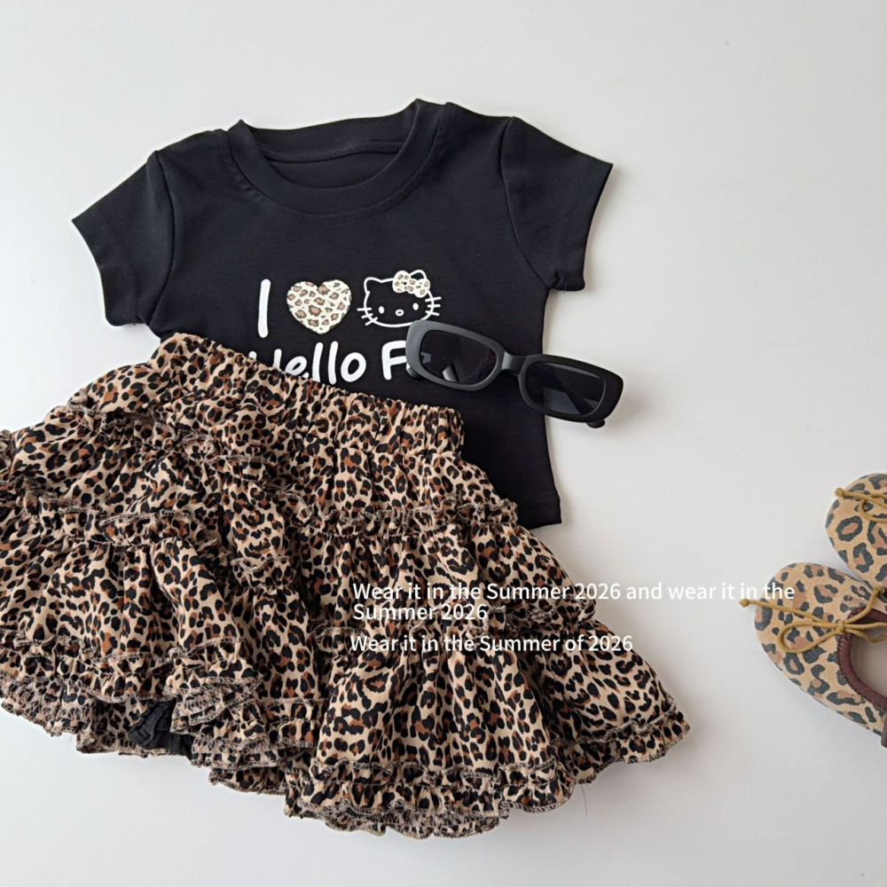 女中大童夏季短版黑色KT短袖上衣-細節圖4