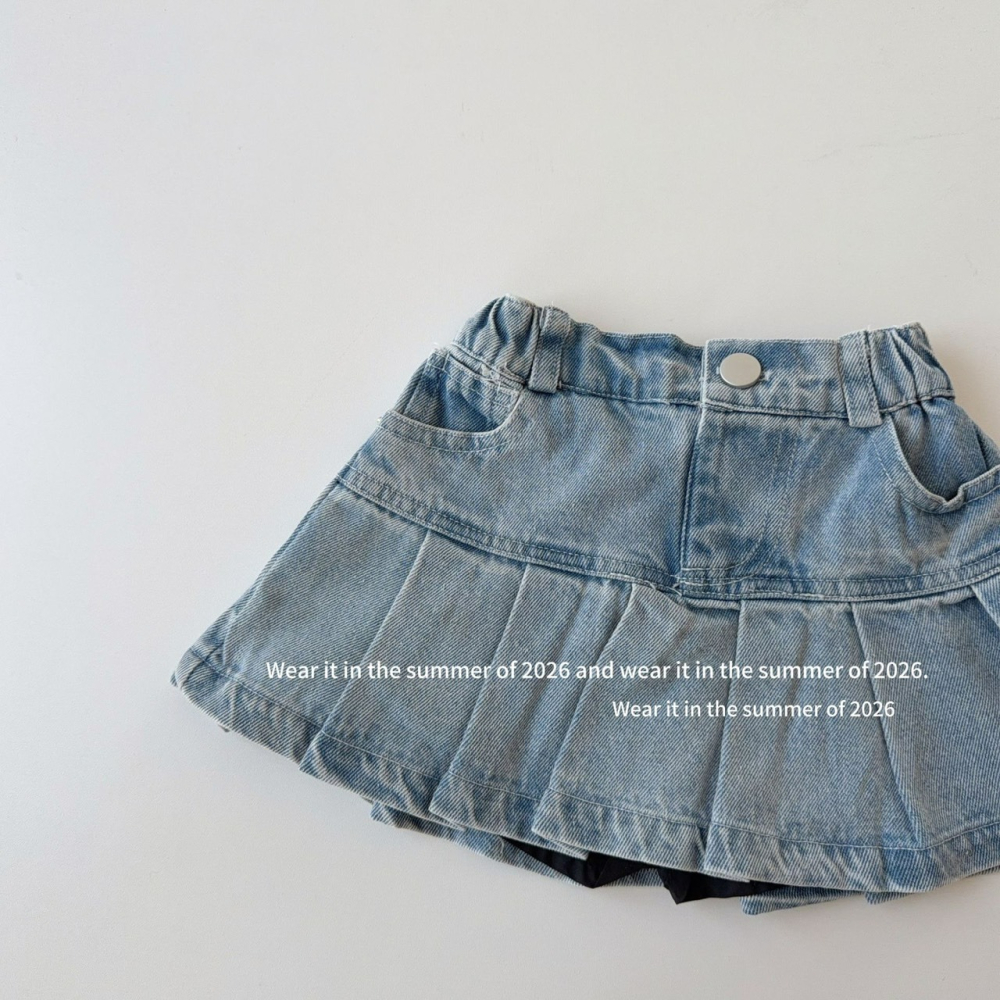 女中大童夏季牛仔百褶裙-細節圖2