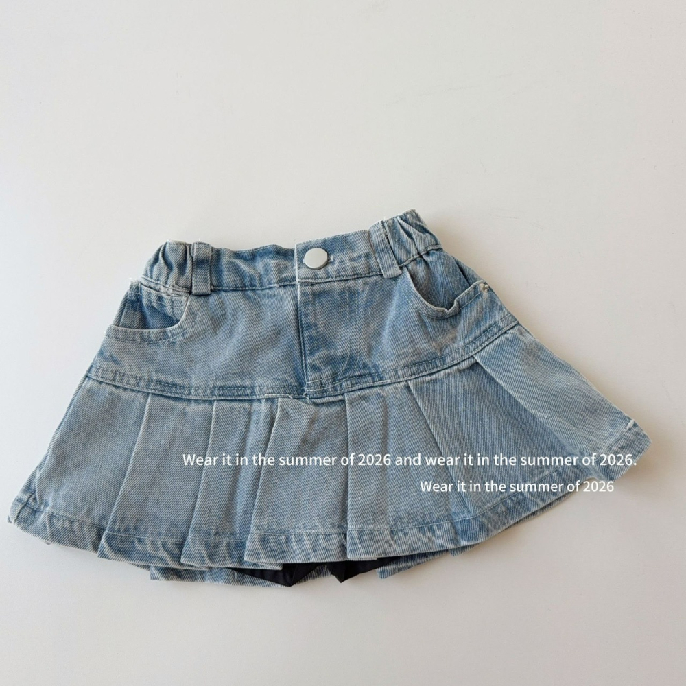 女中大童夏季牛仔百褶裙-細節圖3