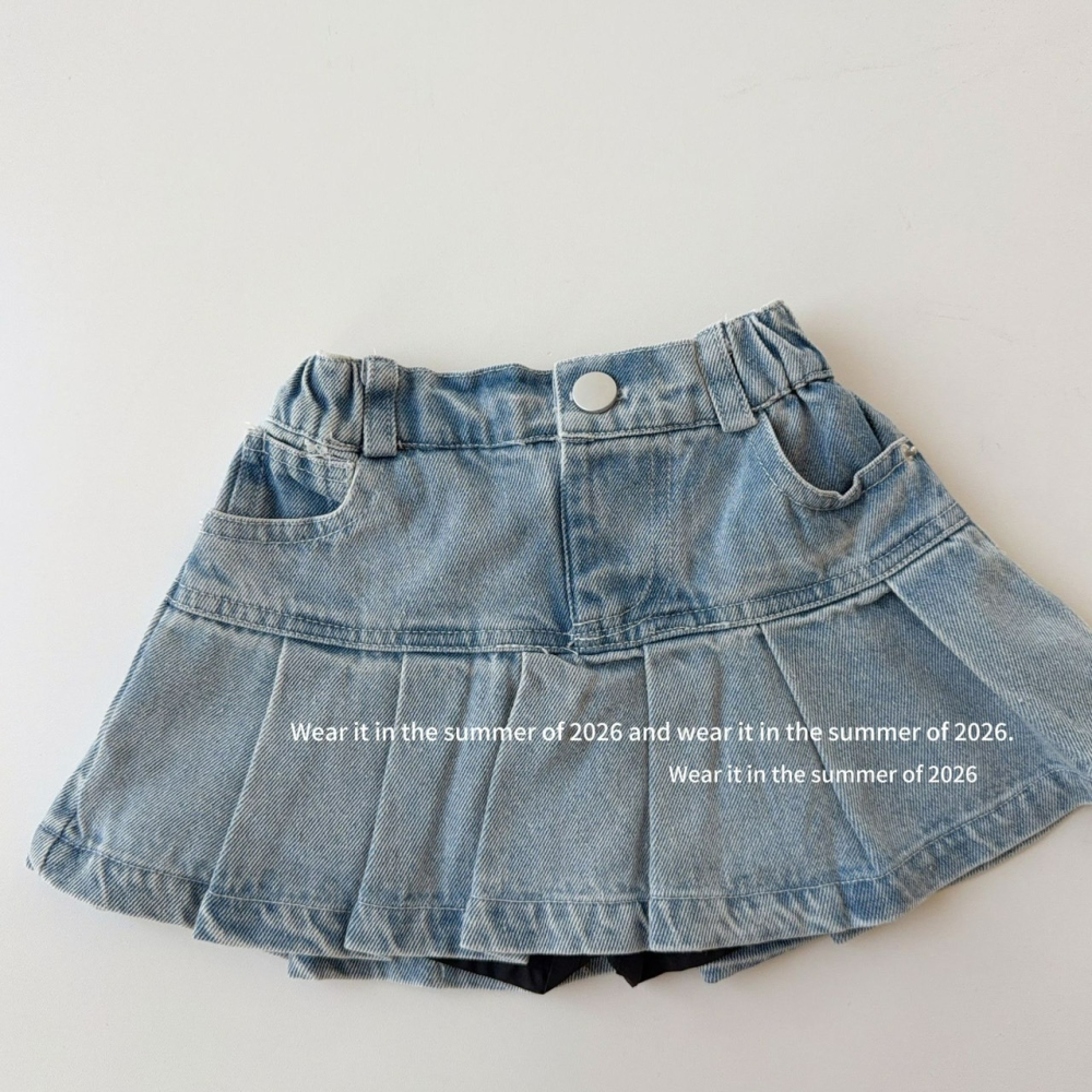 女中大童夏季牛仔百褶裙-細節圖4