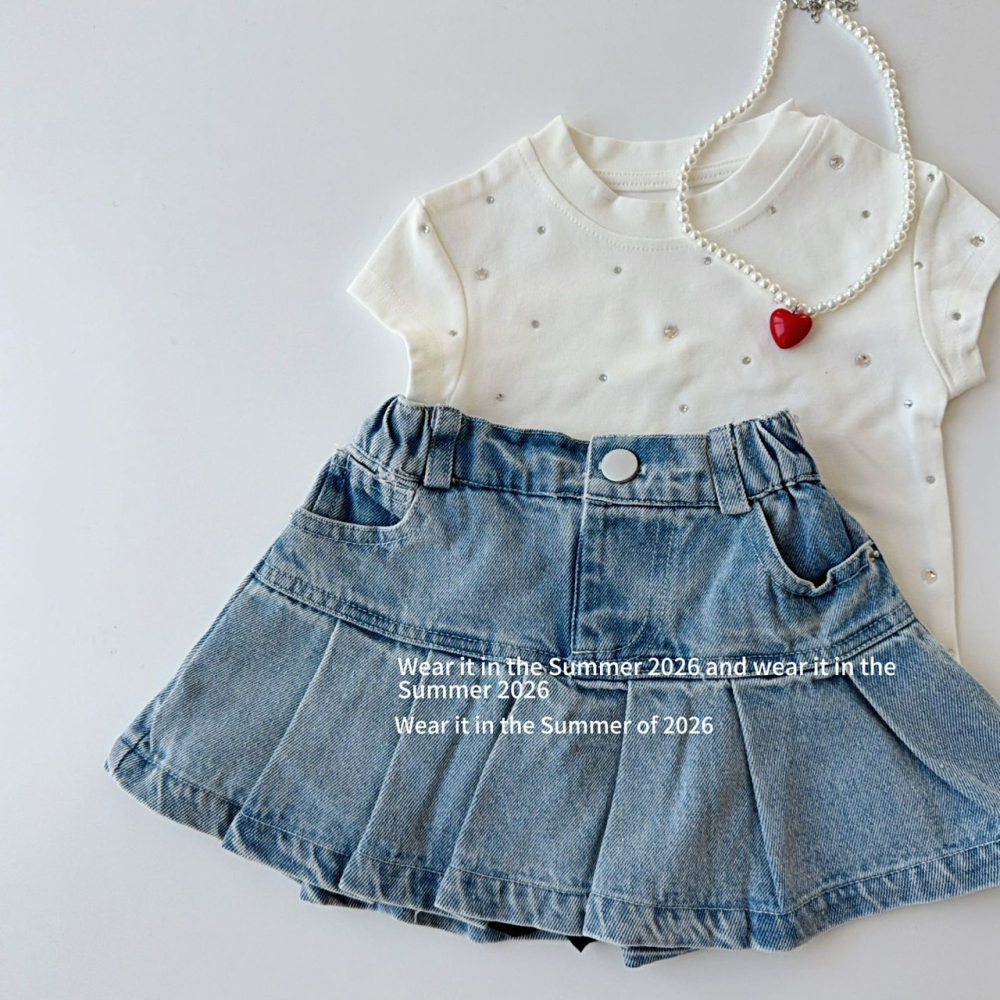 女中大童夏季牛仔百褶裙-細節圖5