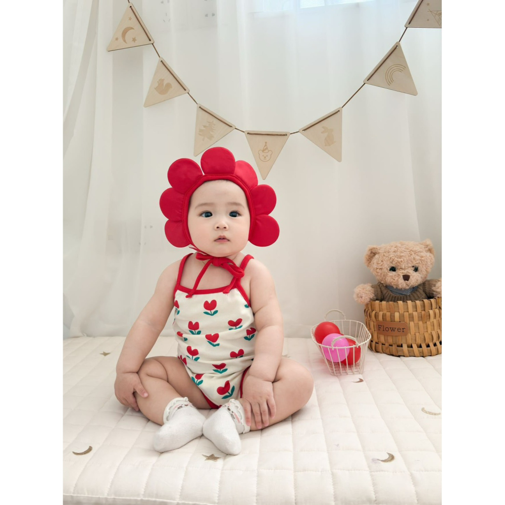 Tommy＇s gifts 寶寶INS款滿印花朵吊帶包屁衣(含帽子)-細節圖2