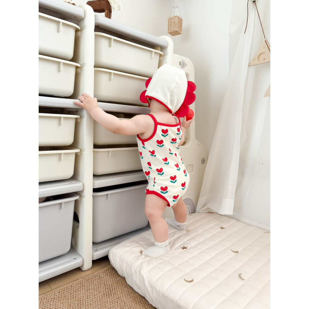 Tommy＇s gifts 寶寶INS款滿印花朵吊帶包屁衣(含帽子)-細節圖4