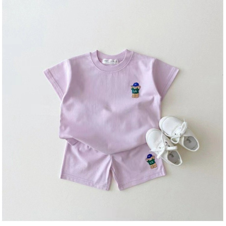 Angou中小童INS小熊短袖T恤＋短褲套裝-細節圖5