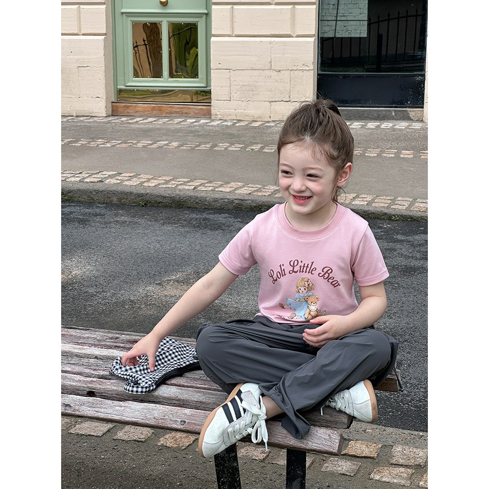 Ambb.kids 女童夏季韓系萌熊短款印花T恤-細節圖3