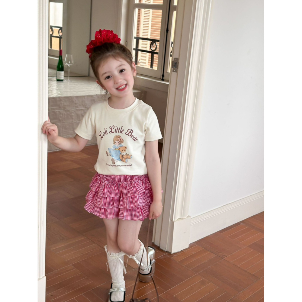 Ambb.kids 女童夏季韓系萌熊短款印花T恤-細節圖4