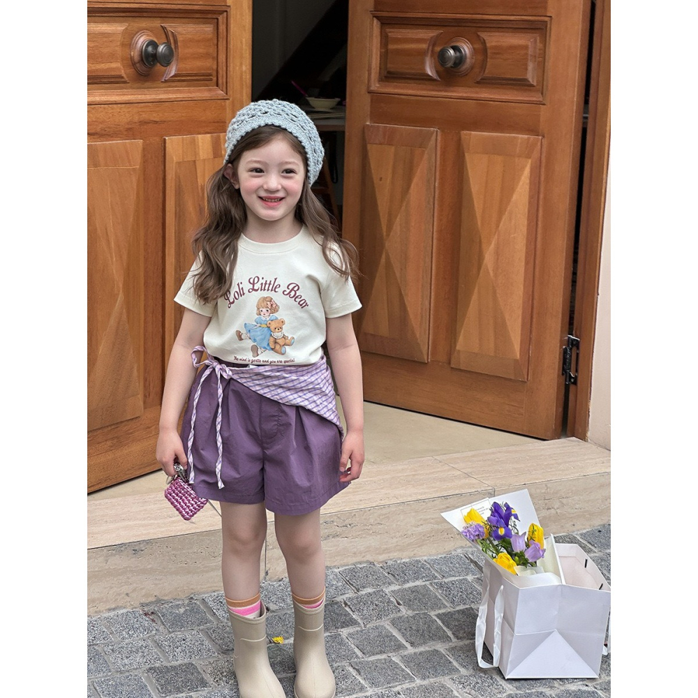 Ambb.kids 女童夏季韓系萌熊短款印花T恤-細節圖5