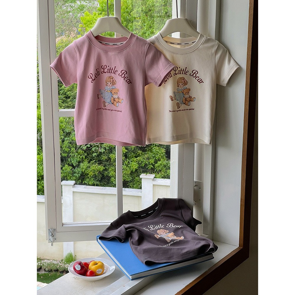 Ambb.kids 女童夏季韓系萌熊短款印花T恤-細節圖8