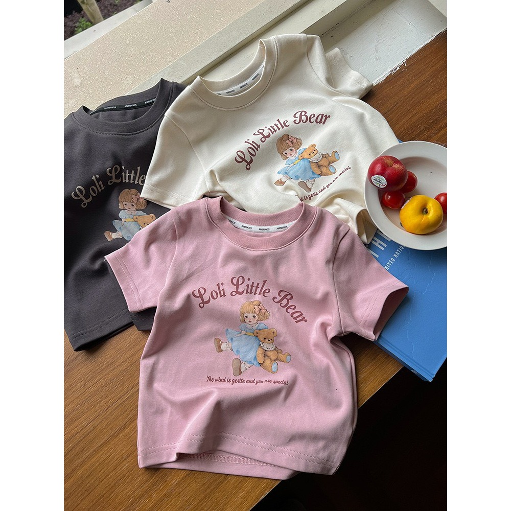 Ambb.kids 女童夏季韓系萌熊短款印花T恤-細節圖9
