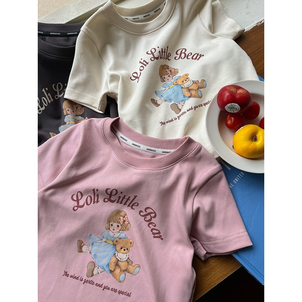 Ambb.kids 女童夏季韓系萌熊短款印花T恤-細節圖10
