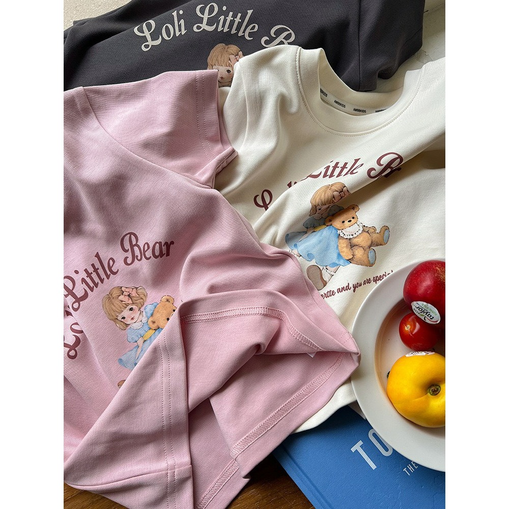 Ambb.kids 女童夏季韓系萌熊短款印花T恤-細節圖11