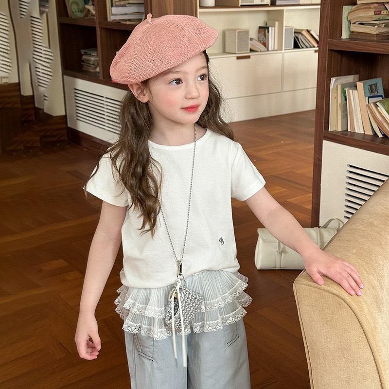 Ambb.kids 女童夏季韓系刺繡字母圓領短袖T恤-細節圖3