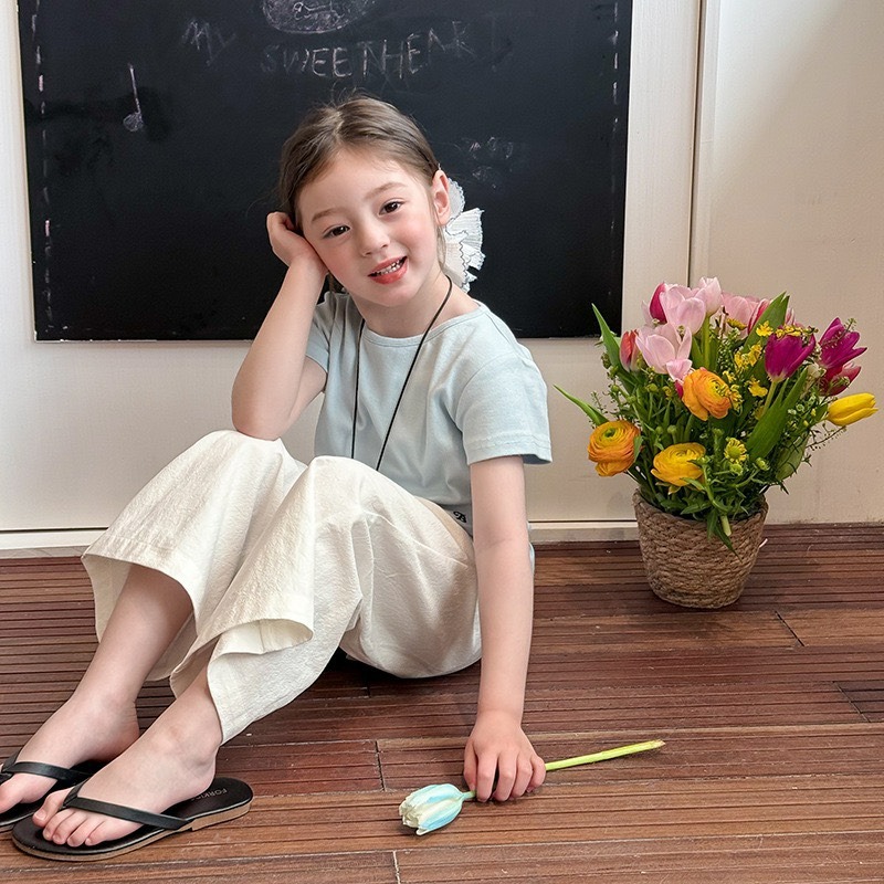 Ambb.kids 女童夏季韓系刺繡字母圓領短袖T恤-細節圖5