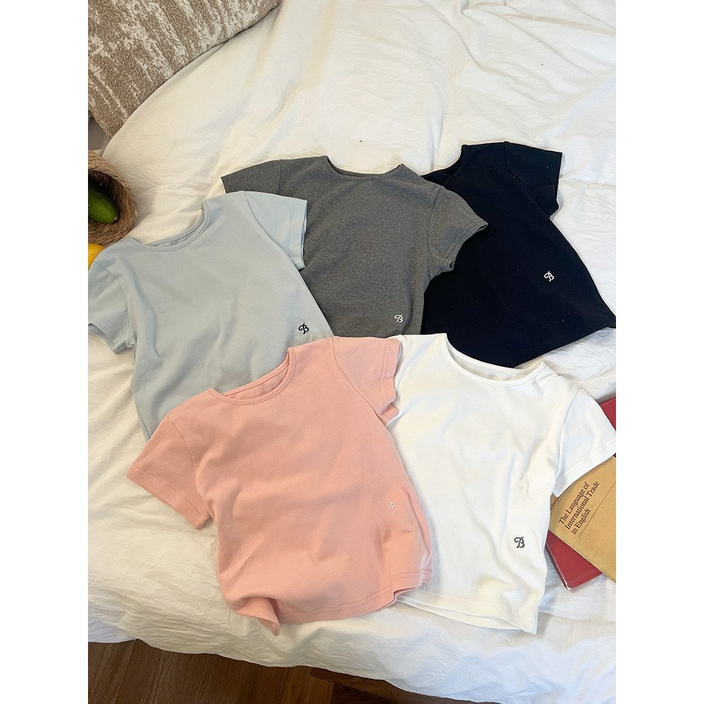 Ambb.kids 女童夏季韓系刺繡字母圓領短袖T恤-細節圖8