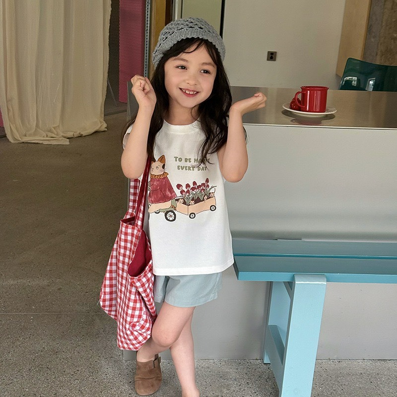 Ambb.kids 女童夏季韓系前後印花女童無袖背心-細節圖2