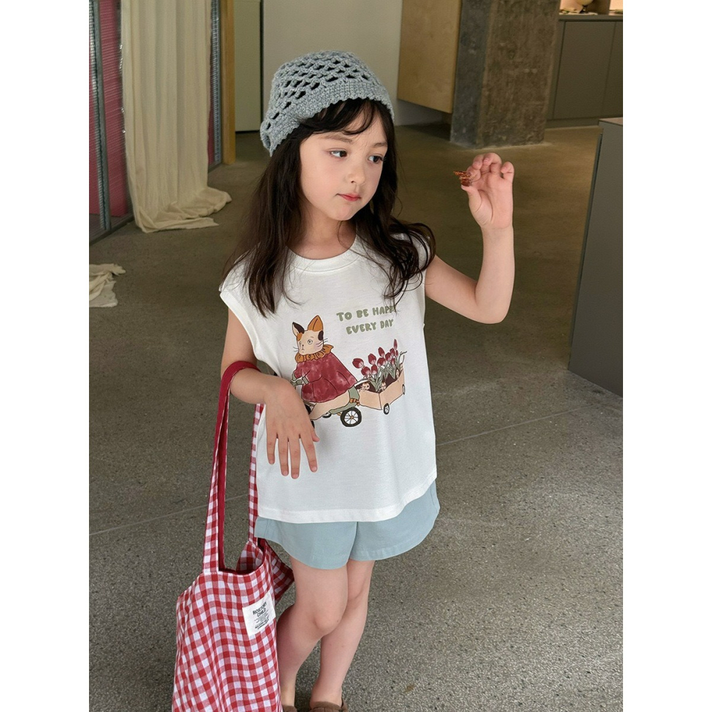 Ambb.kids 女童夏季韓系前後印花女童無袖背心-細節圖3