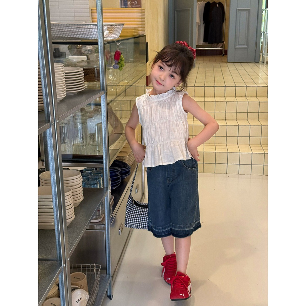 Ambb.kids 女童夏季甜美花邊立領女童無袖背心-細節圖3