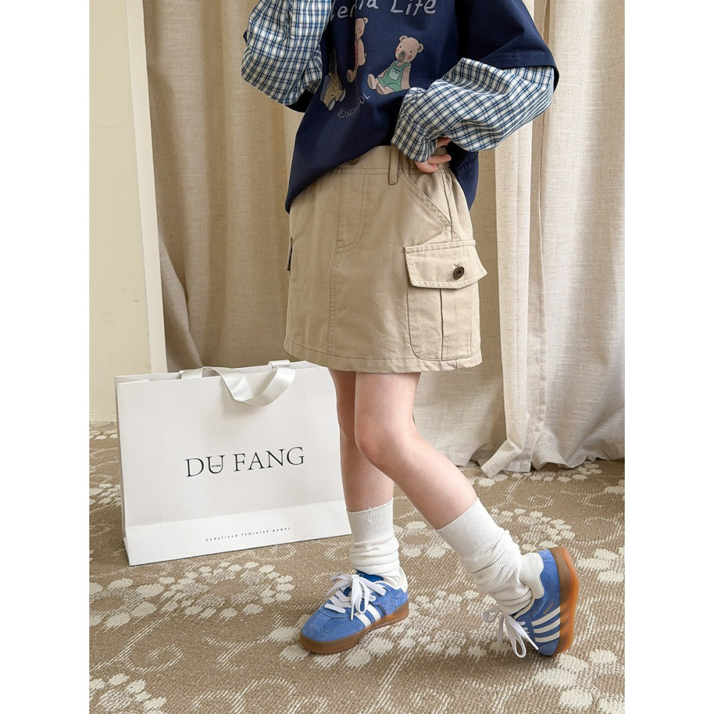 Ambb.kids 女童夏季韓系口袋工裝半身短裙-細節圖2