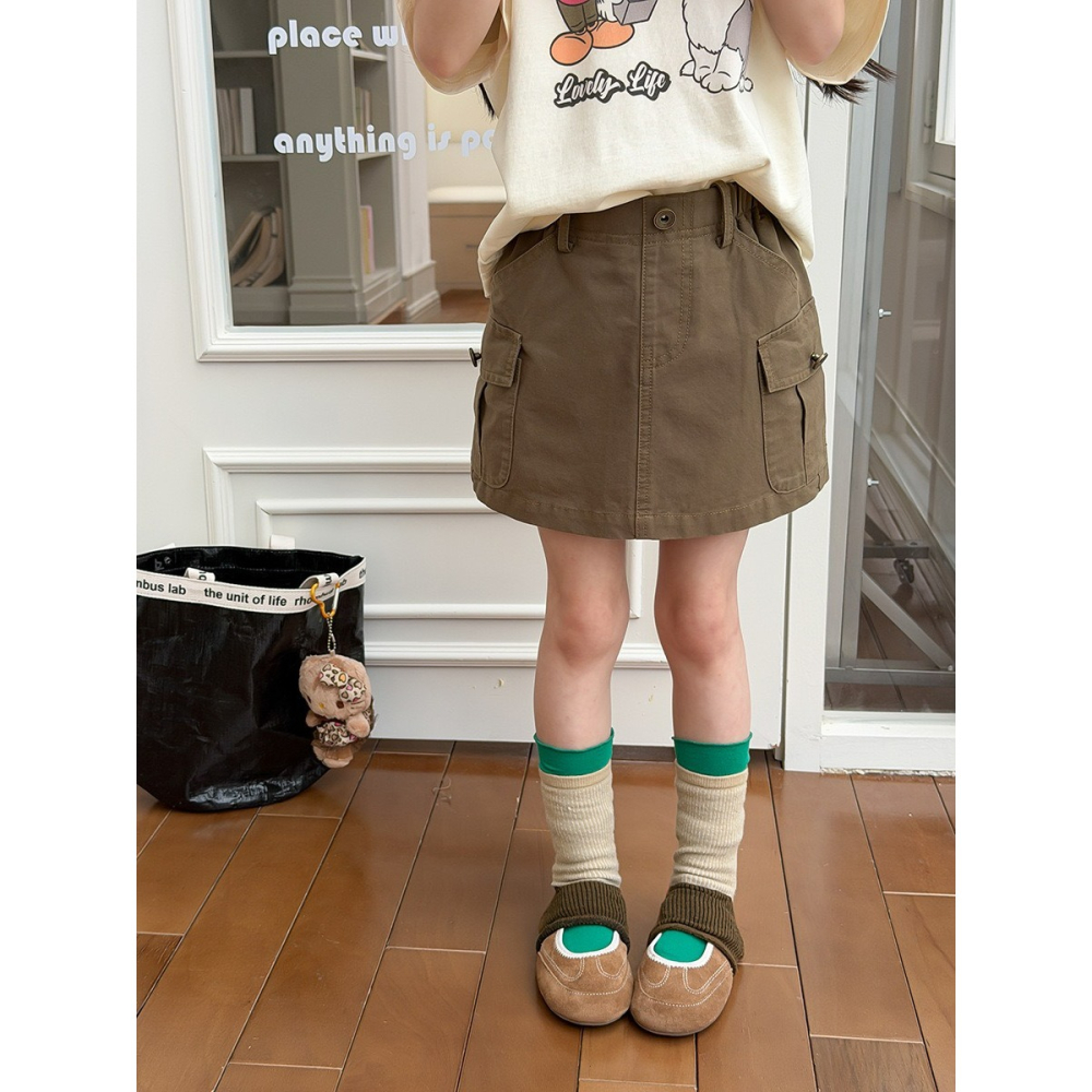 Ambb.kids 女童夏季韓系口袋工裝半身短裙-細節圖3