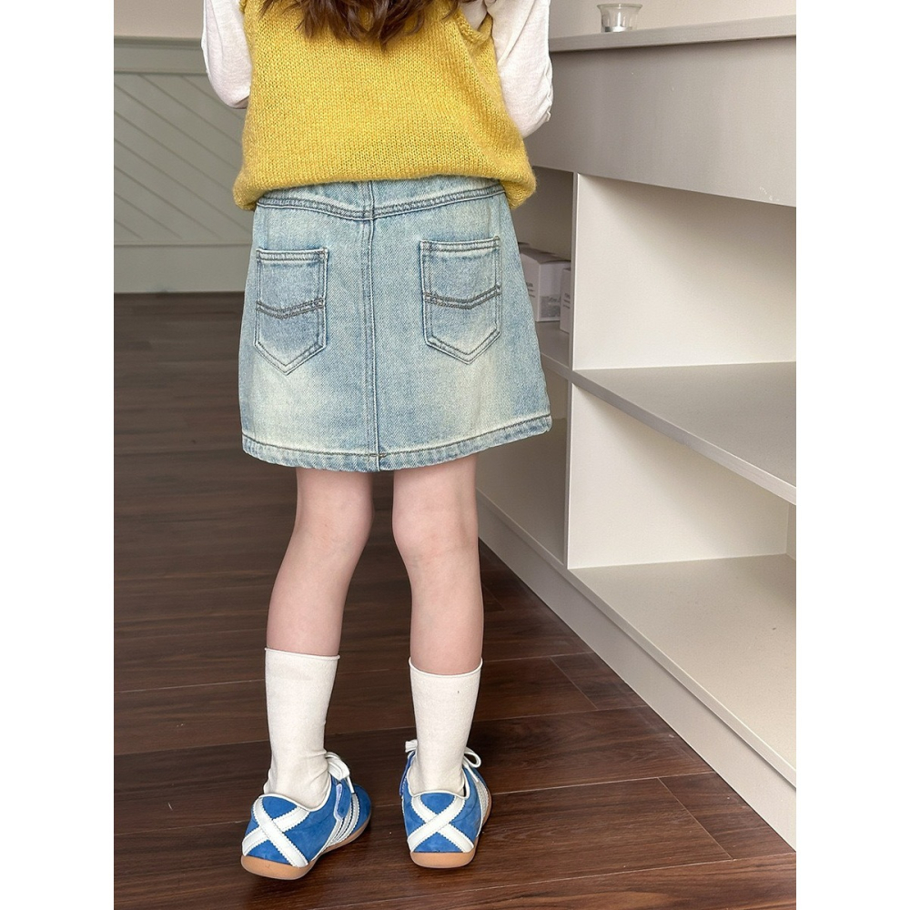Ambb.kids 女童夏季復古做舊磨白牛仔辣妹短裙-細節圖2