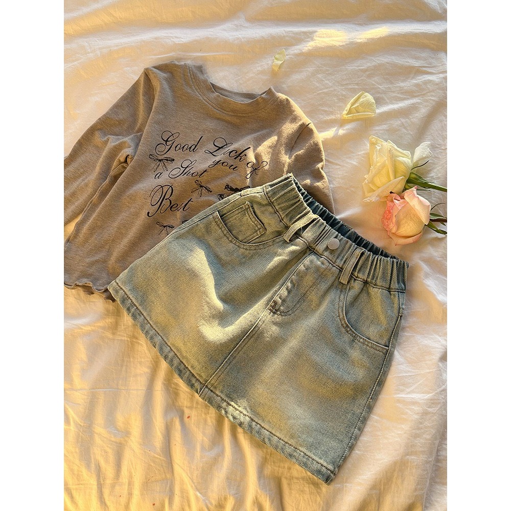 Ambb.kids 女童夏季復古做舊磨白牛仔辣妹短裙-細節圖5