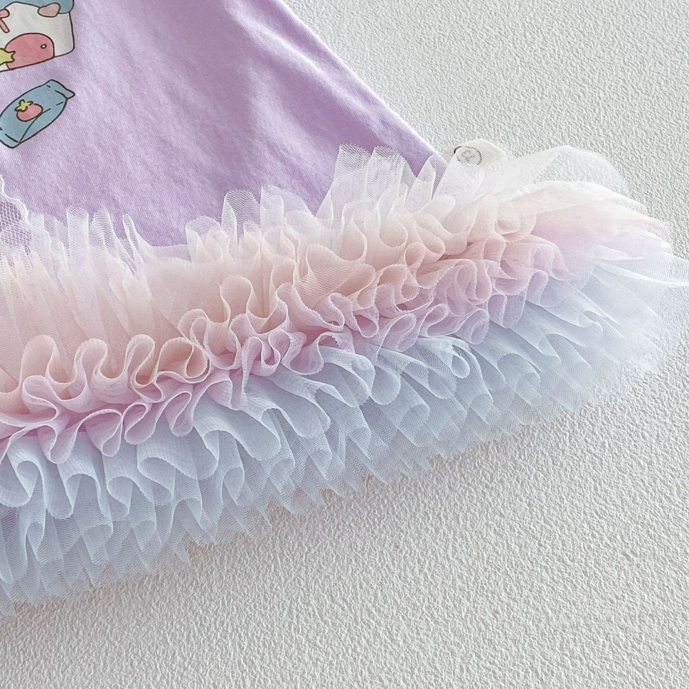 寶寶夏季韓系蝴蝶結卡通網紗連衣裙-細節圖5