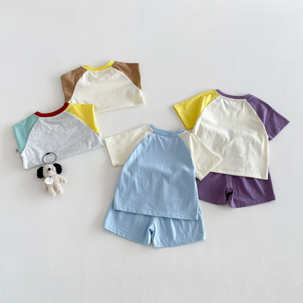 寶寶夏季撞色卡通插畫印花兩件套-細節圖3