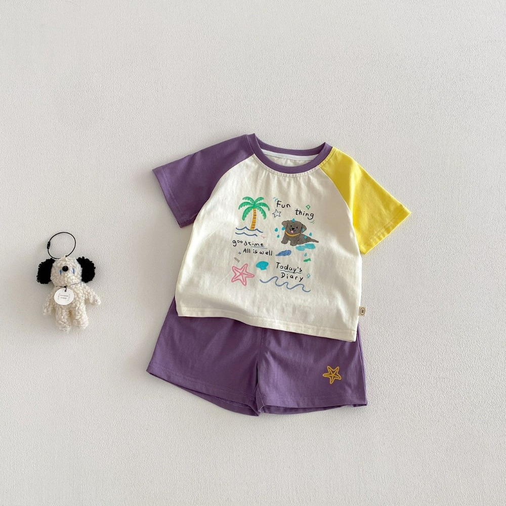 寶寶夏季撞色卡通插畫印花兩件套-規格圖9