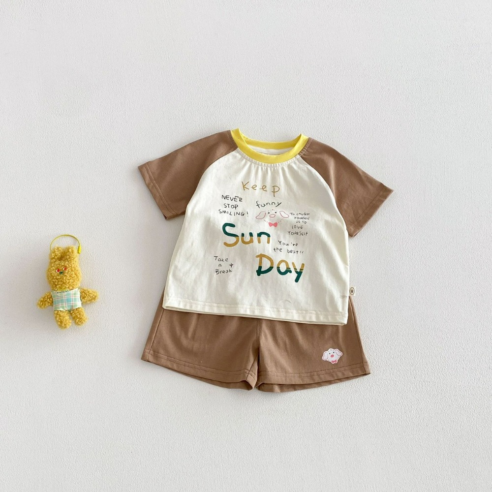 寶寶夏季撞色卡通插畫印花兩件套-規格圖9
