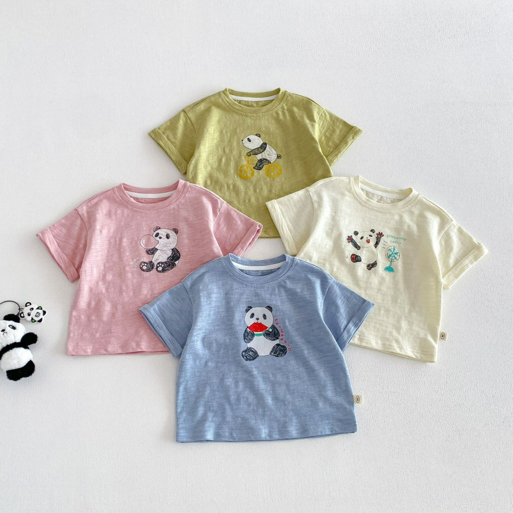 寶寶夏季竹節棉純色熊貓短袖上衣/短褲-細節圖3