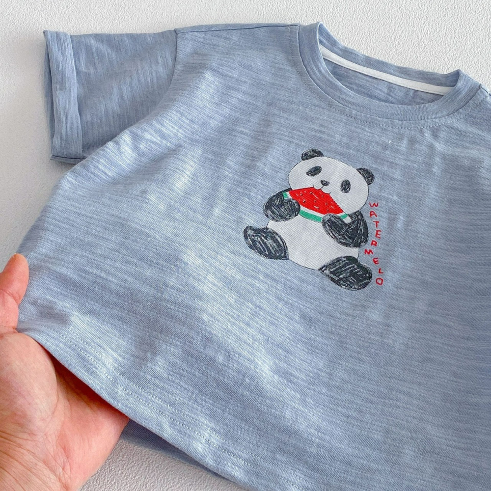 寶寶夏季竹節棉純色熊貓短袖上衣/短褲-細節圖6